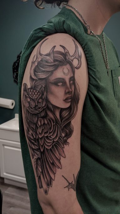 Neo-traditional Woman and Owl