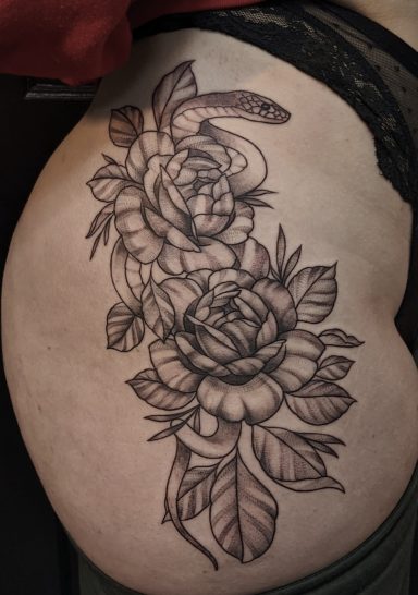 Snake and Peonies