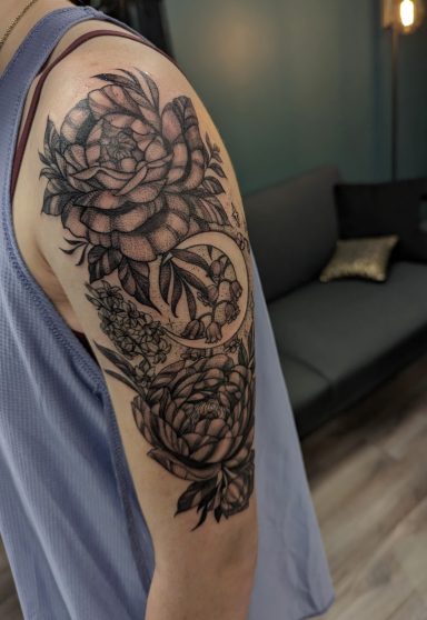 Flowers and Crescent Moon