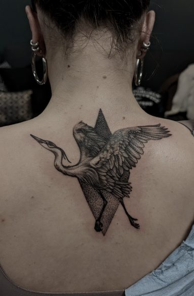 Crane and Dotwork Cover up