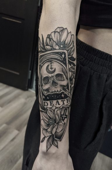 Death Tarot Card with Flowers